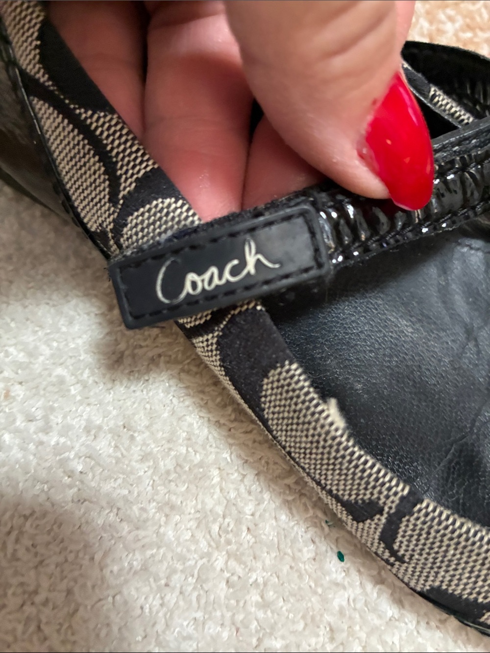 Coach Black Patent & Beige Signature Canvas Mary Jane Flats - Picture 4 of 14